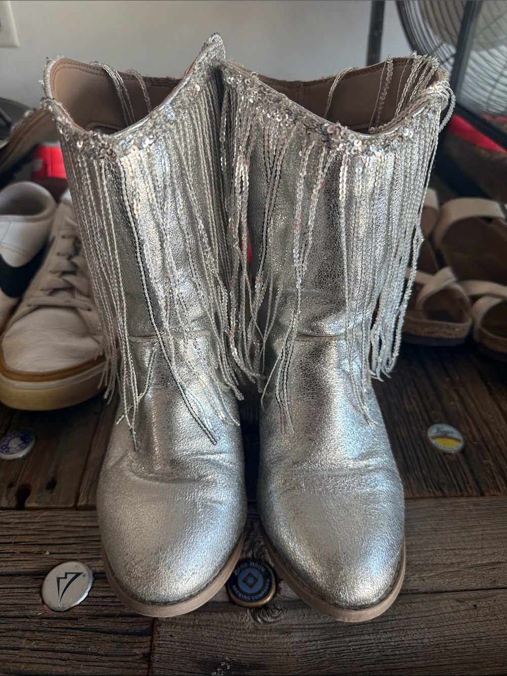 Silver Fringe Western Ankle Boots - Women's Metallic Fringe Boots